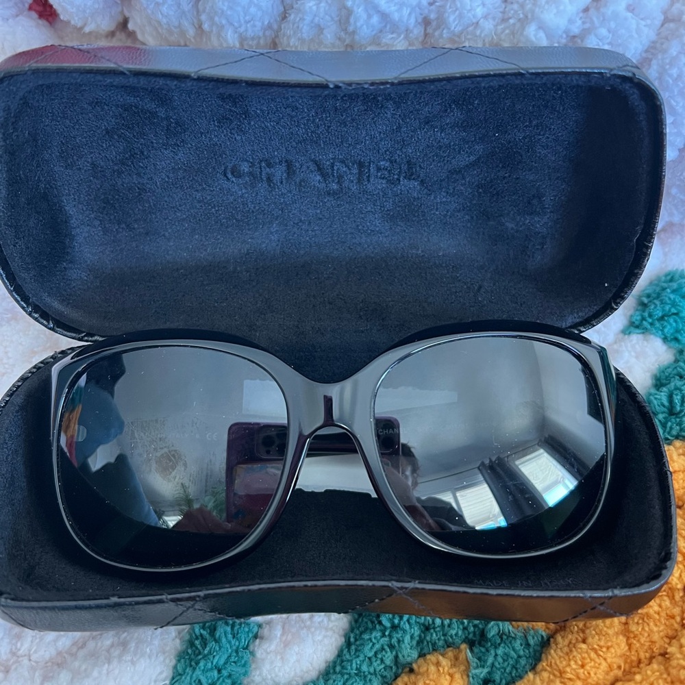 CHANEL Black Quilted Sunglasses w/ Case. (Rx lenses)